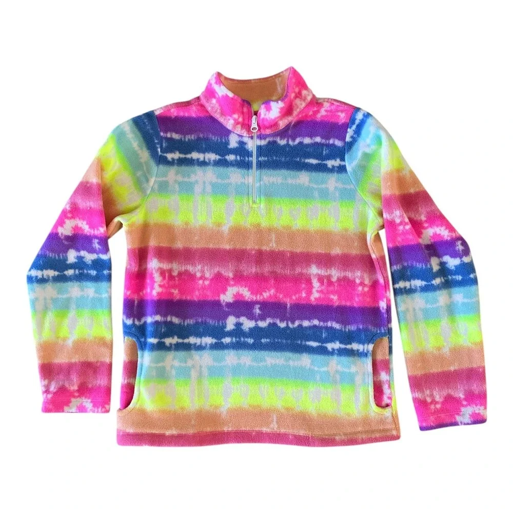 Place Girls Sweatshirt Fleece Multi Size 14 Mock Neck 1/4 Zip Pockets‎ Tie Dye